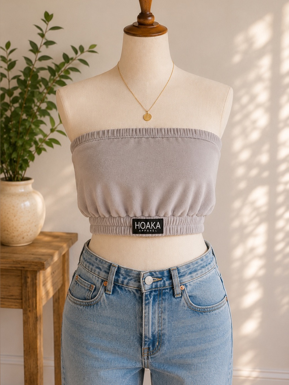 HOAKA Comfortable Organic Cotton Bandeau Tube Top Grey, Size Large